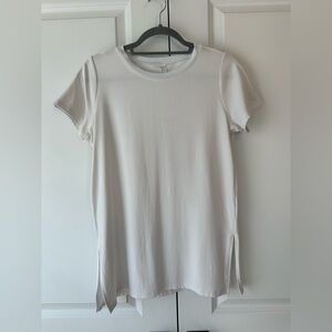 Spanx Perfect Length Short Sleeve Tee White Side Slits (Size S)